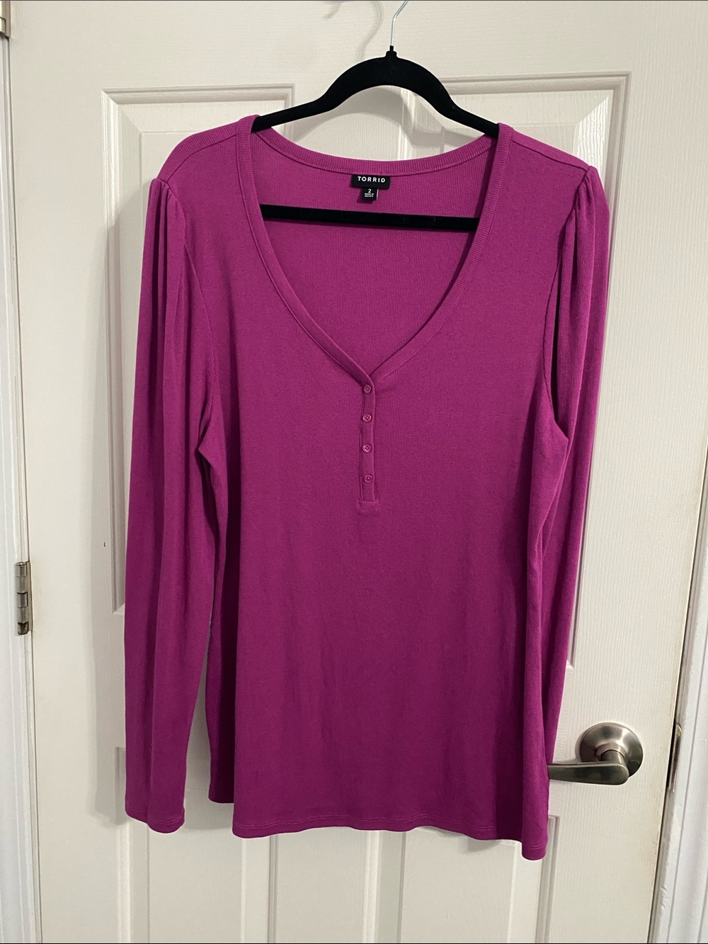 torrid Magenta V-Neck Henley Long Sleeve Top